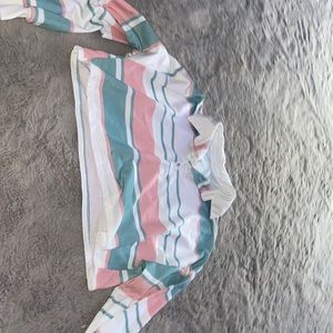 striped long sleeve shirt with collar and half button